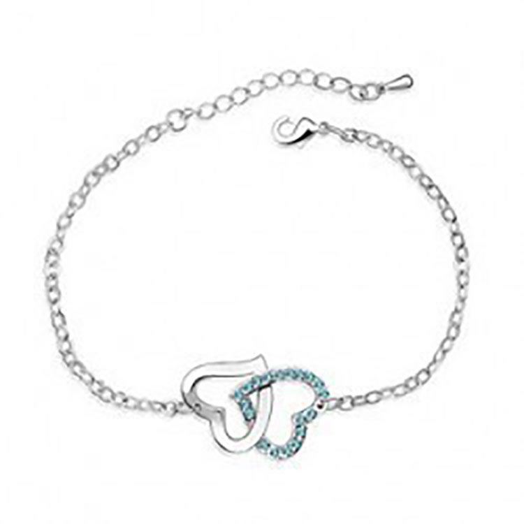 Fashion Crystal Double Heart chain bracelet